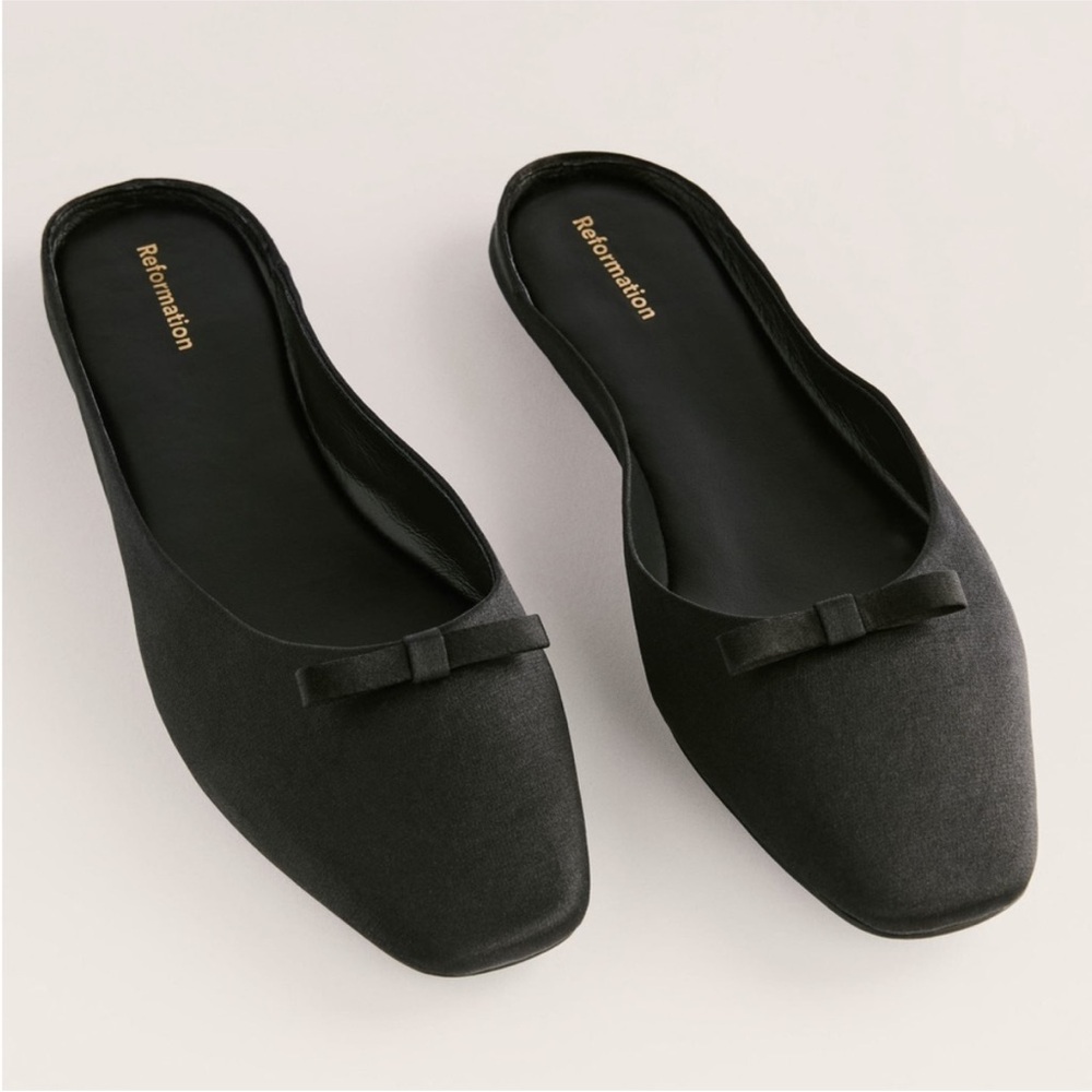 Reformation flat satin mules